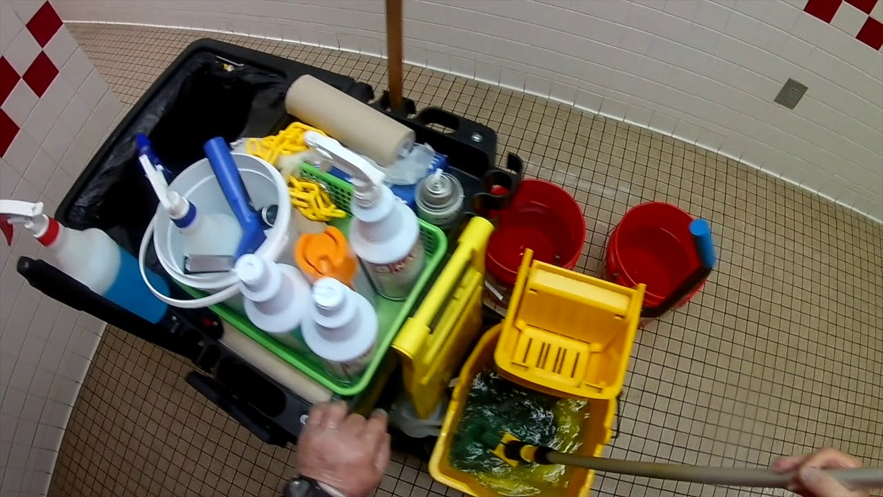 Custodian Training. Deep cleaning bathroom. During Holidays.