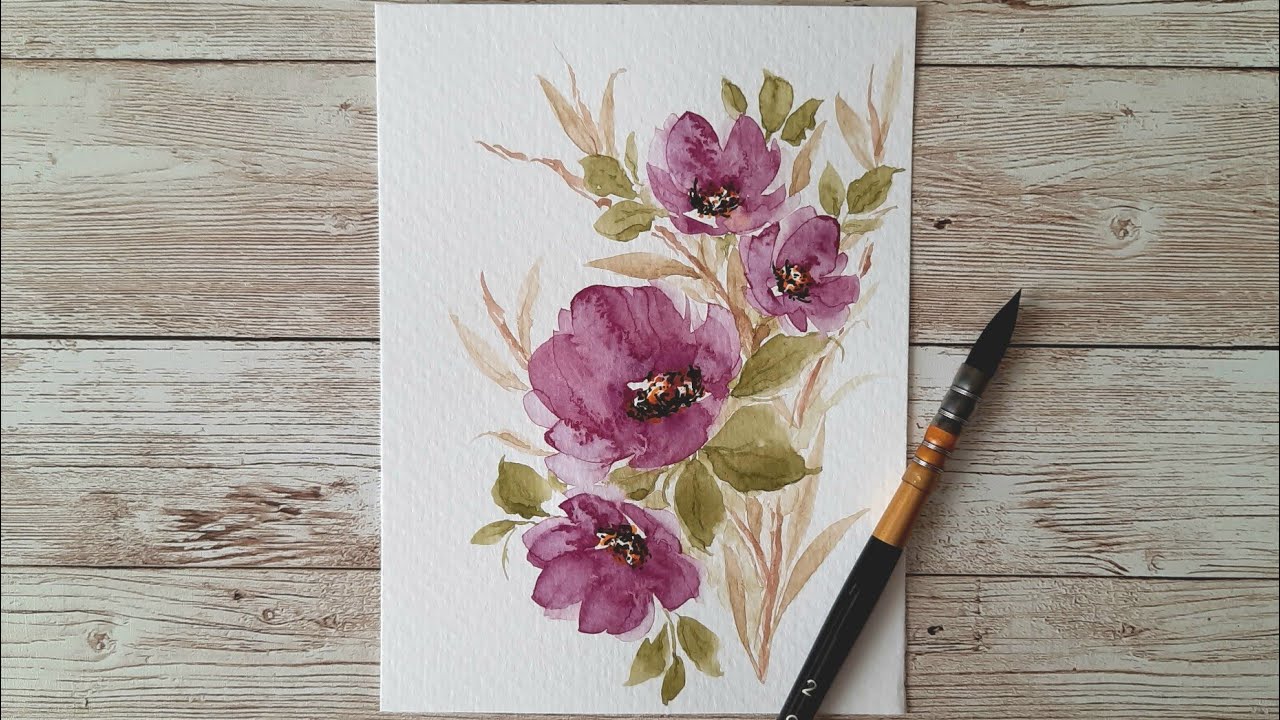 Purple Floral Branch Watercolor Tutorial