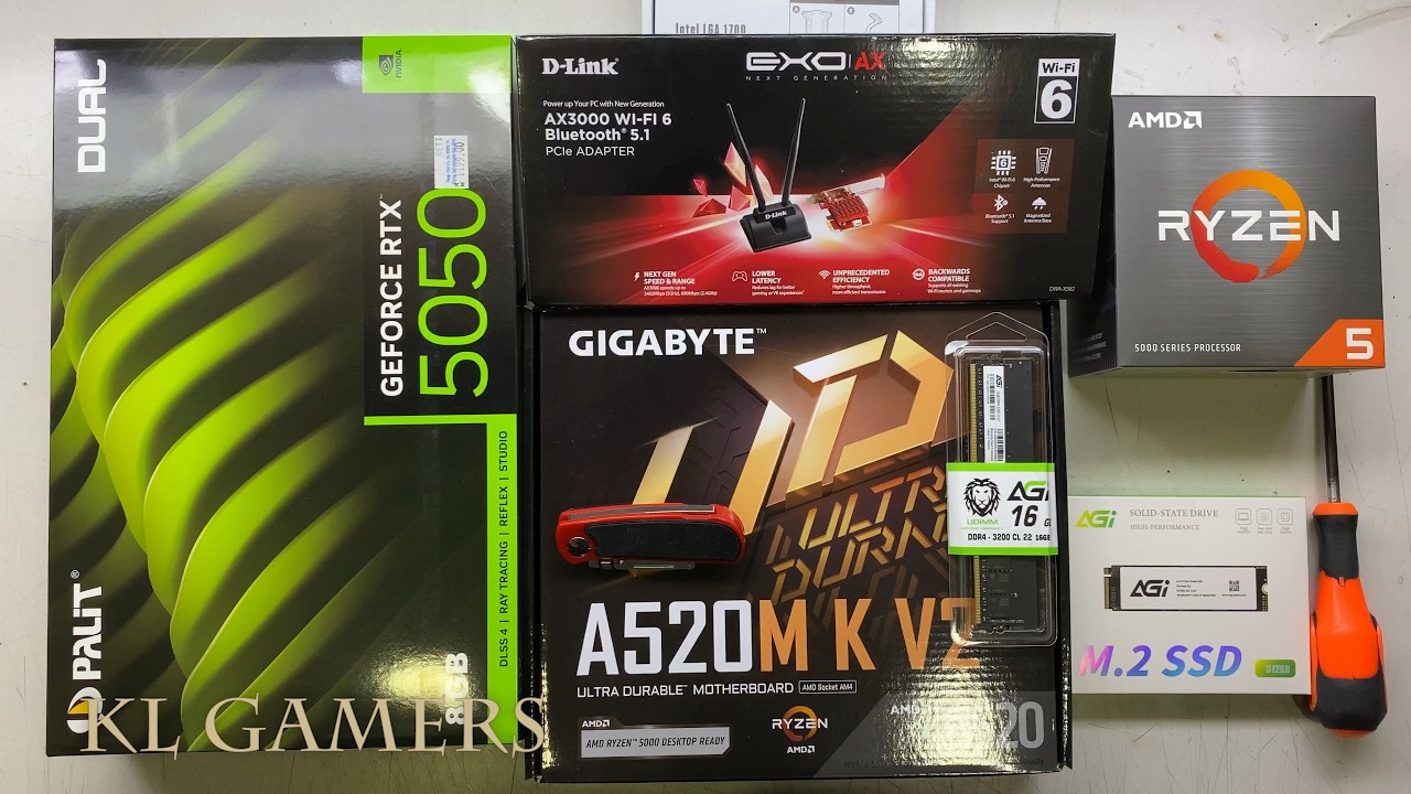 AMD Ryzen 5 5500 GIGABYTE A520M K V2 Palit RTX5050 D-link A3000 WiFi 6 Bluetooth Gaming PC Build