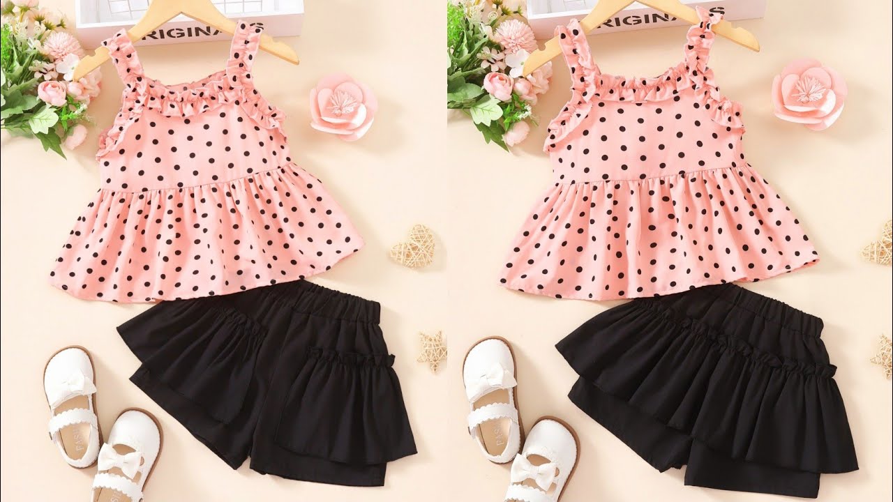Baby Peplum Ruffle Top With Ruffle Shorts Cutting and Stitching