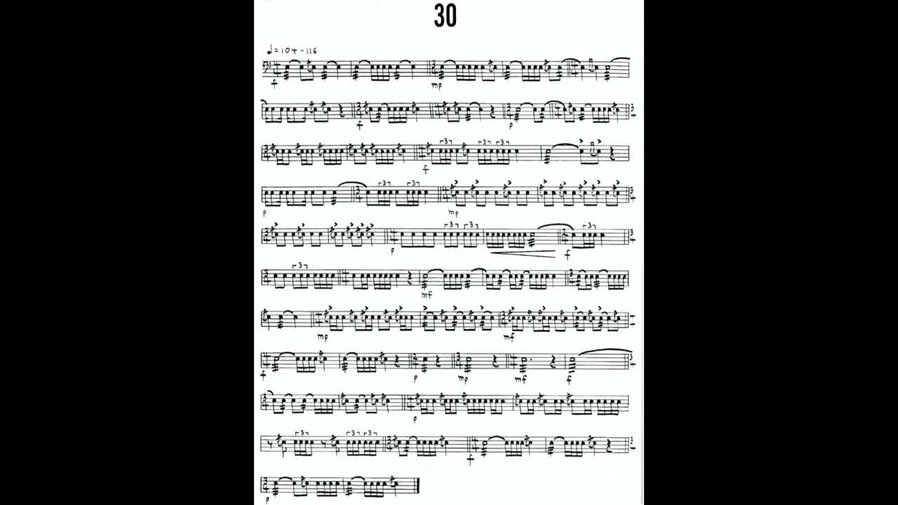 MITCHELL PETERS STUDY Nº30 from INTERMEDIATE STUDIES FOR SNARE DRUM with piano accompaniment.