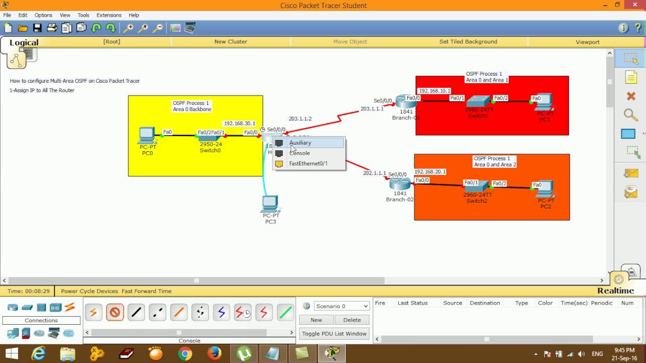 how to configure multi area ospf on cisco packet tracer step by step
