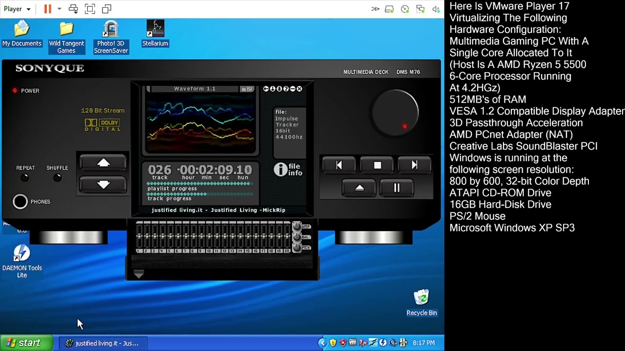 Justified Living (Sonique, WinXP, VMware Player 17)