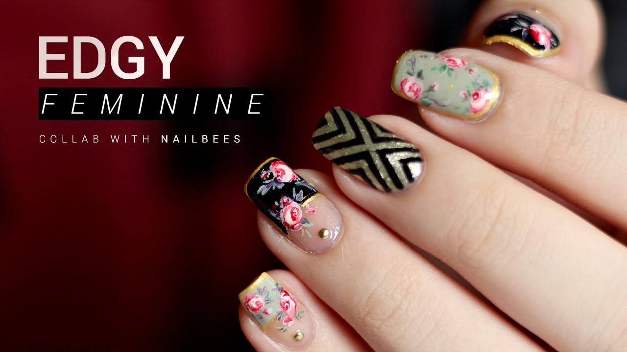 Edgy Feminine Floral Nail Art | Followthatway x NailBees