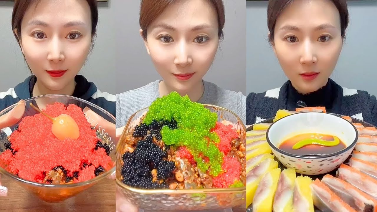 Chinese Colorful Fish Roe & Spicy Seafood ASMR | Crunchy Eating Sounds #38