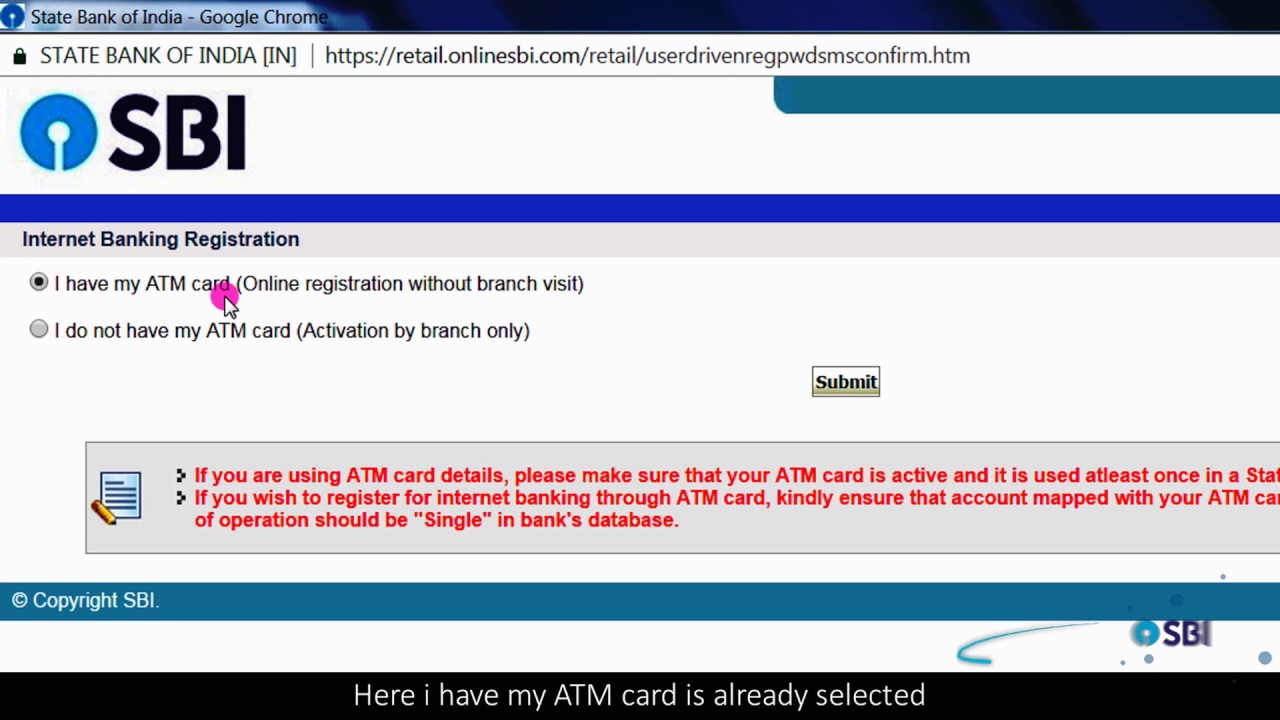SBI RINB: Online Registration for Internet Banking (Video Created in June 2017)