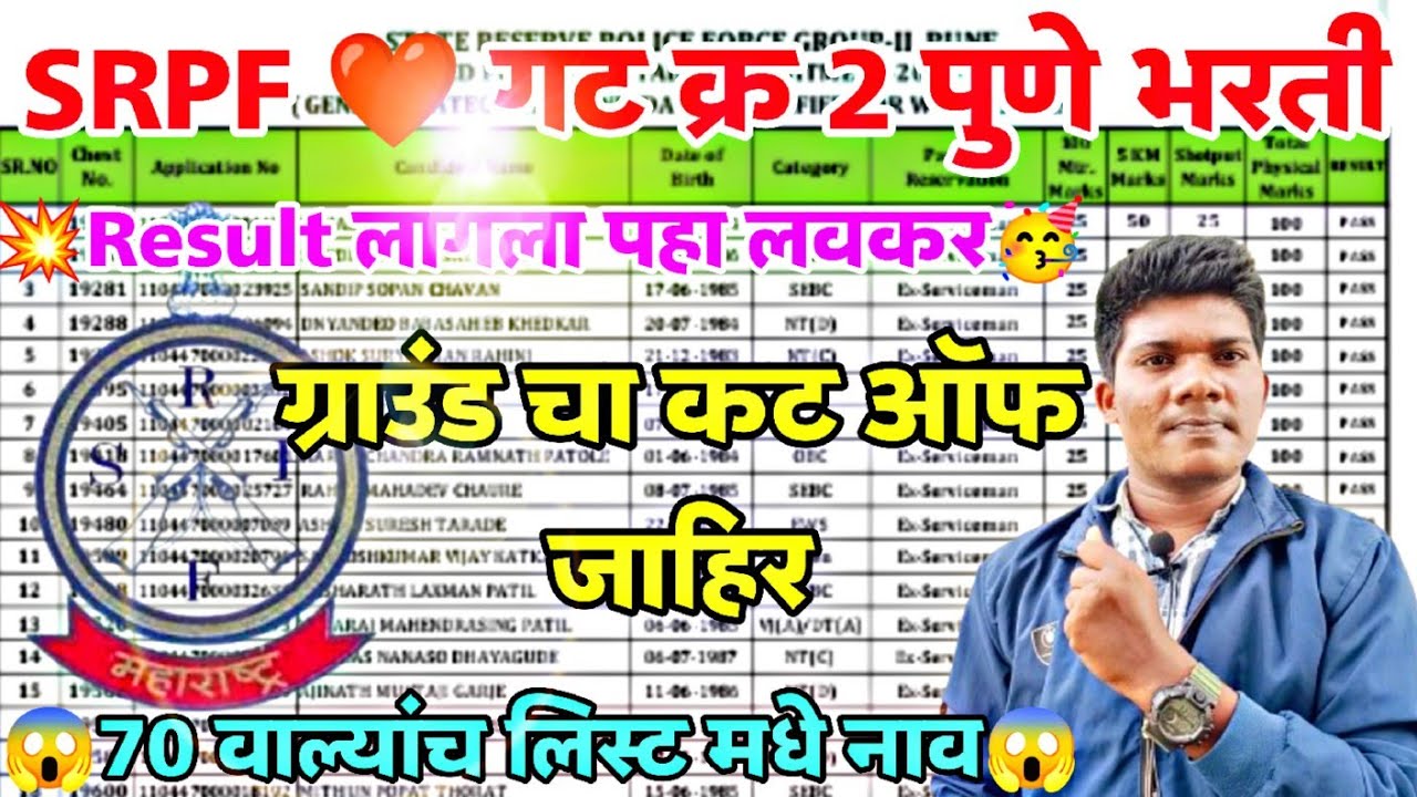 SRPF ❤️ Group 2 Pune Ground Result लागला🥰💥 गट क्र 2 पुणे कट ऑफ किती लागला😱 पहा