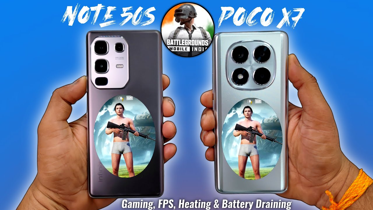 Сравнение Infinix Note 50s и POCO X7 в PUBG (BGMI): тест FPS, нагрев и разряд батареи.