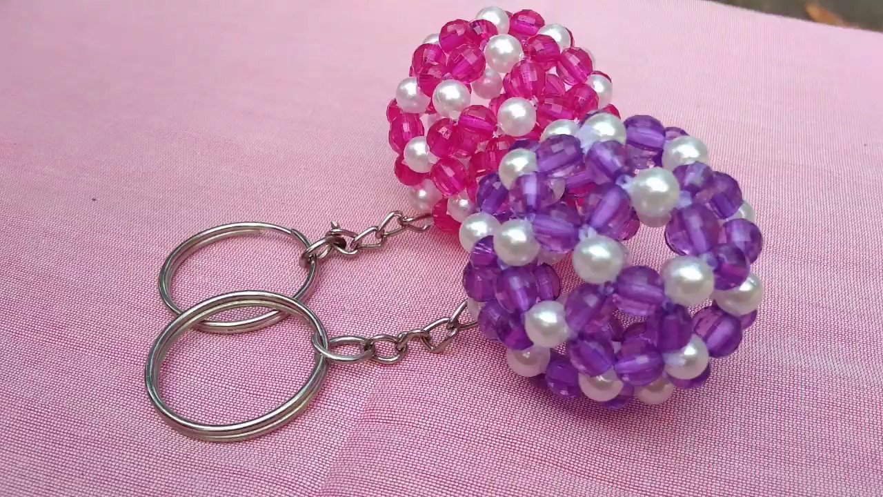 How to make beaded crystal keychain ball at home  #crystalball #hastoshilpo