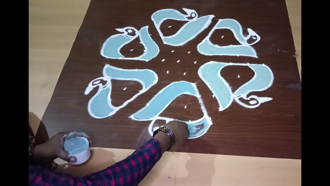 11*6 dots rangoli designs/peacock rangoli designs/11*6 dots kolam design/11*6 muggu designs 