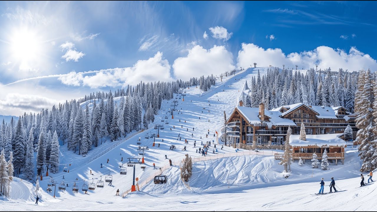 Sunny Alpine Ski Resort | Fresh Winter Ambience & Upbeat Study Music