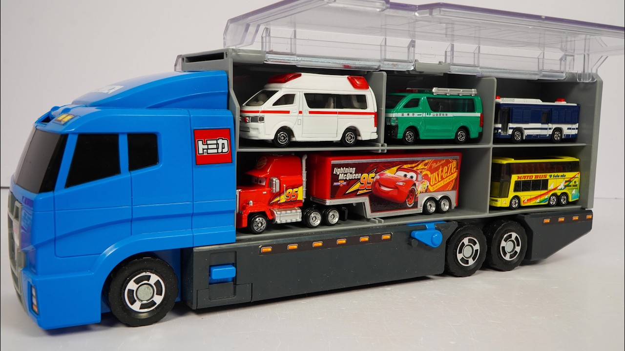 トミカ☆ミニカーを開封してコンボイへ収納！最後は緊急走行テストします！13 Tomica cars loaded into the convoy → Emergency driving test!