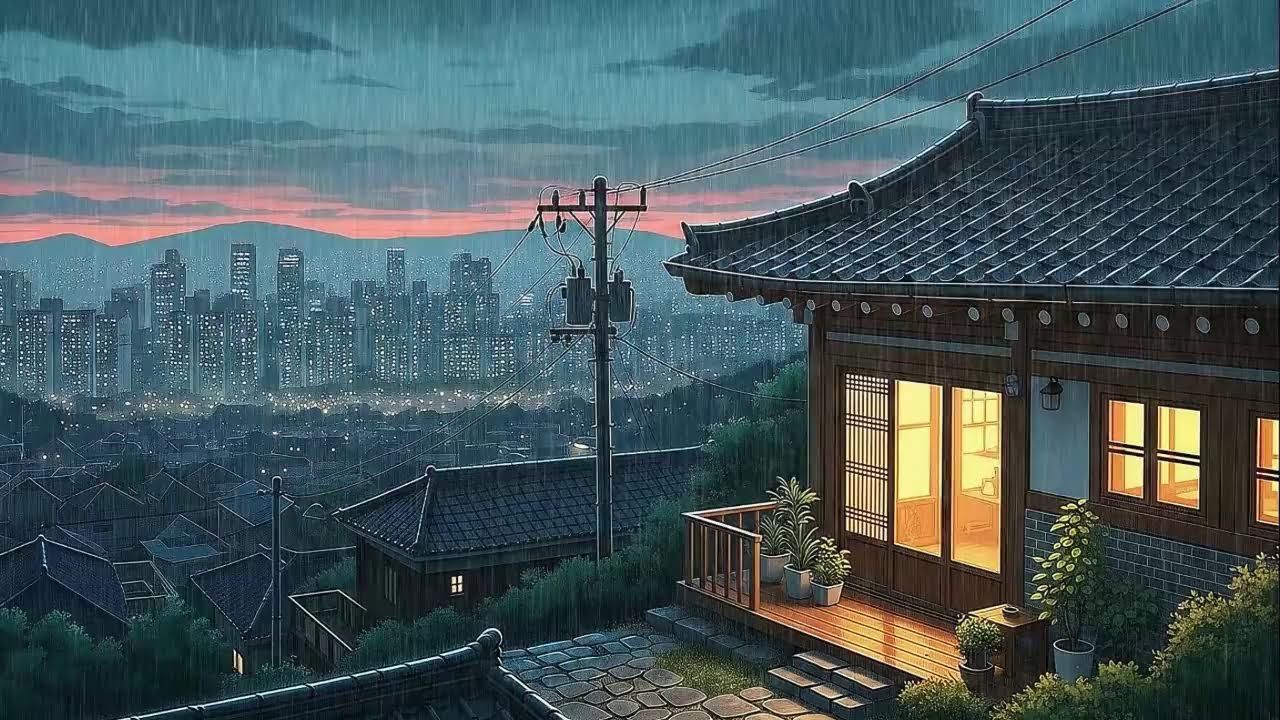 Rain Sounds and Lofi for Deep Focus in a Calm Korean Night Ambience to Stay Focused 😌