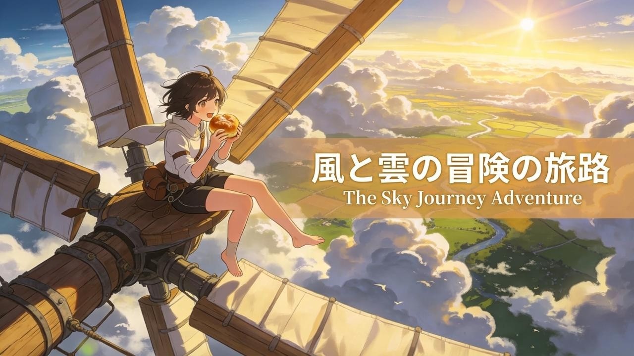 【癒し・冒険BGM】風と雲の旅路 | 黄金色の空を飛んで | Flying Adventure & Peaceful Wind