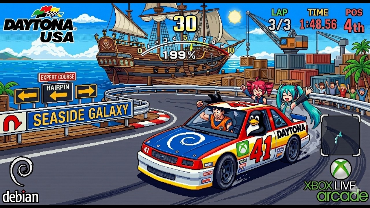 Геймплей и мини-обзор рекомпиляции Daytona USA XBLA на Linux
