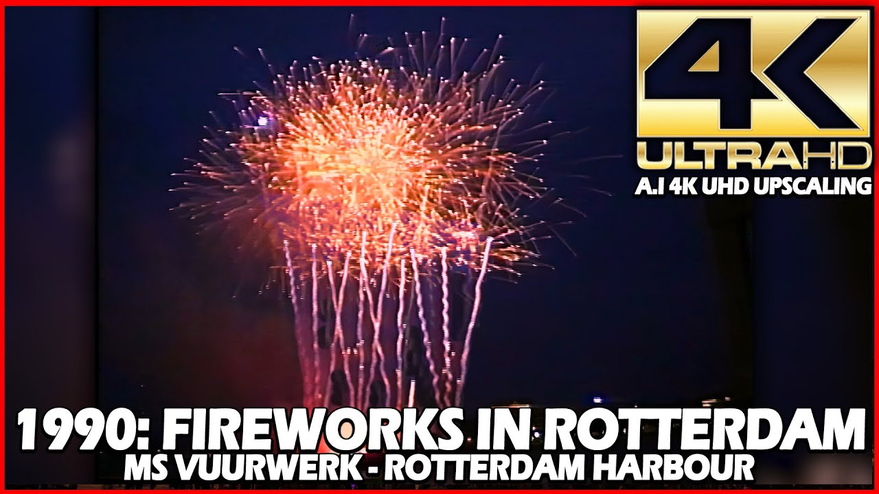⁽⁴ᴷ⁾ 1990: Big Fireworks at Rotterdam Harbour - MS Vuurwerk - A.I 4K Upscaling
