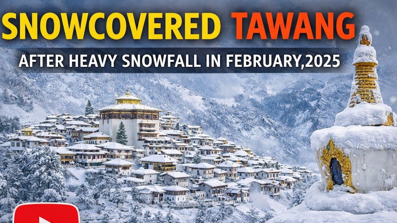 Tawang Town Heavily Covered in Snow|| Tawang in February 25|| Snowfall in Tawang
