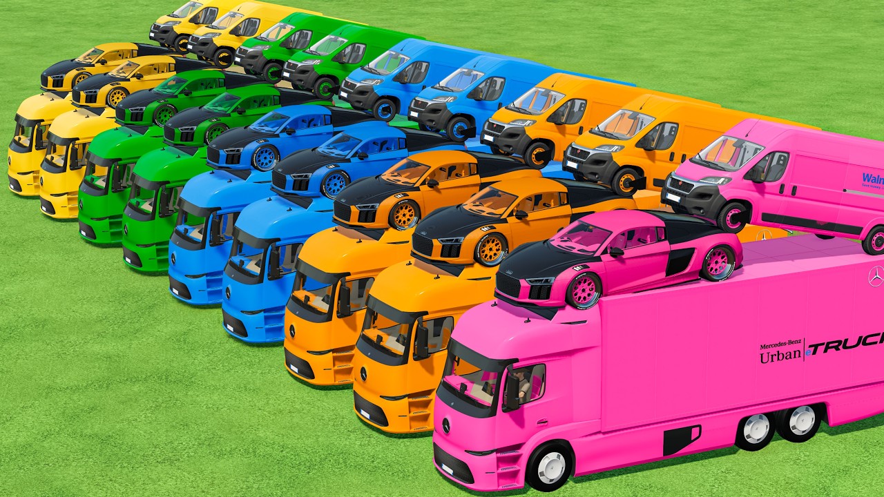 Audi Sports Car & Ambulance Vs Rainbow Electric Truck Transport In Fs22 | Farming Simulator 22