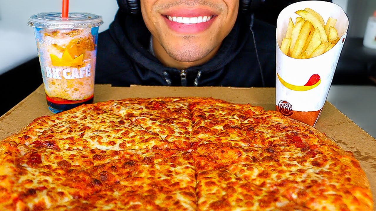 ASMR LITTLE CAESARS PIZZA BURGER KING FROZEN COKE FRIES EATING BIG BITES MUKBANG NO TALKING