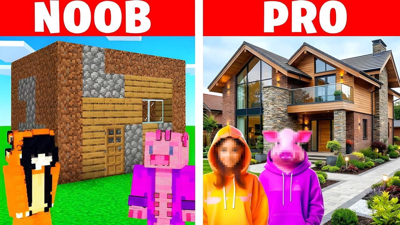 Noob VS Pro REALISTICKÝ DŮM STAVĚCÍ SOUTĚŽ v Minecraftu!