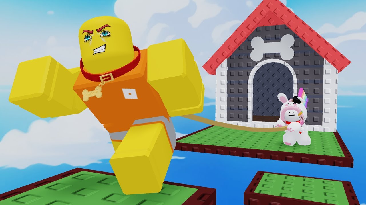 犬と飼い主に分かれてアスレチックするロブロックス(Roblox)