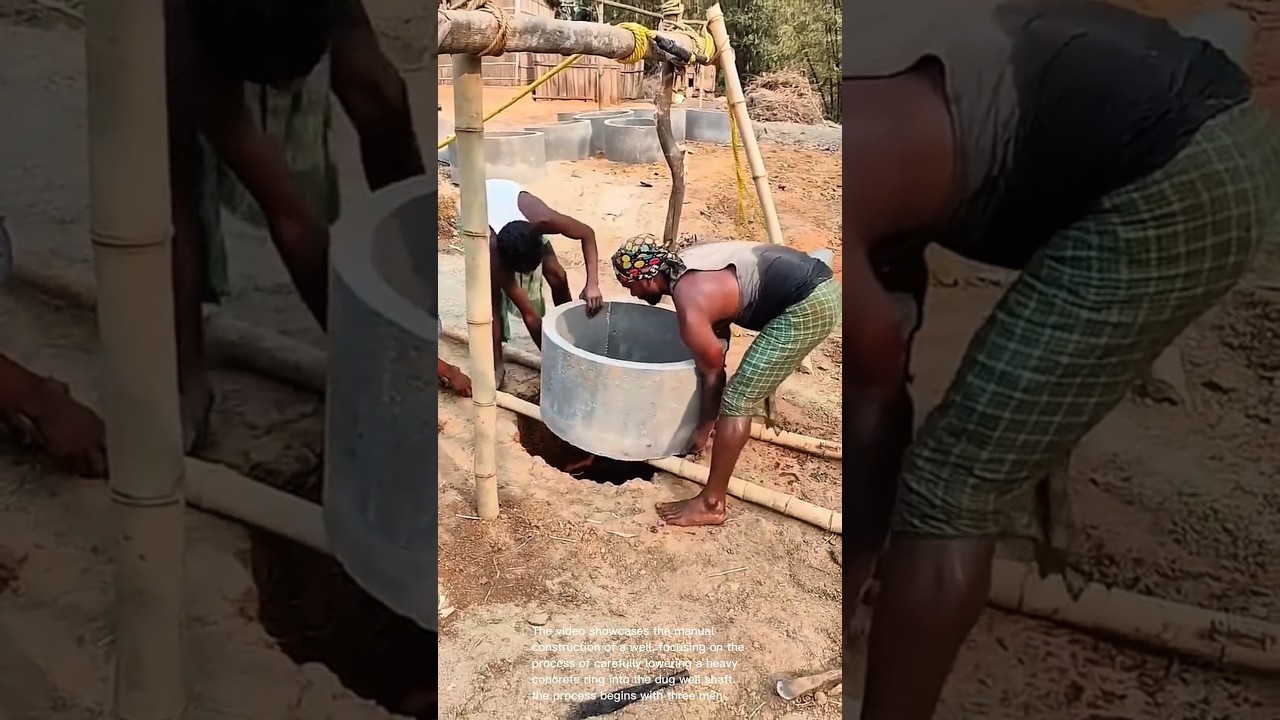 Ingenious Well Construction: Lowering a Concrete Ring with Simple Tools