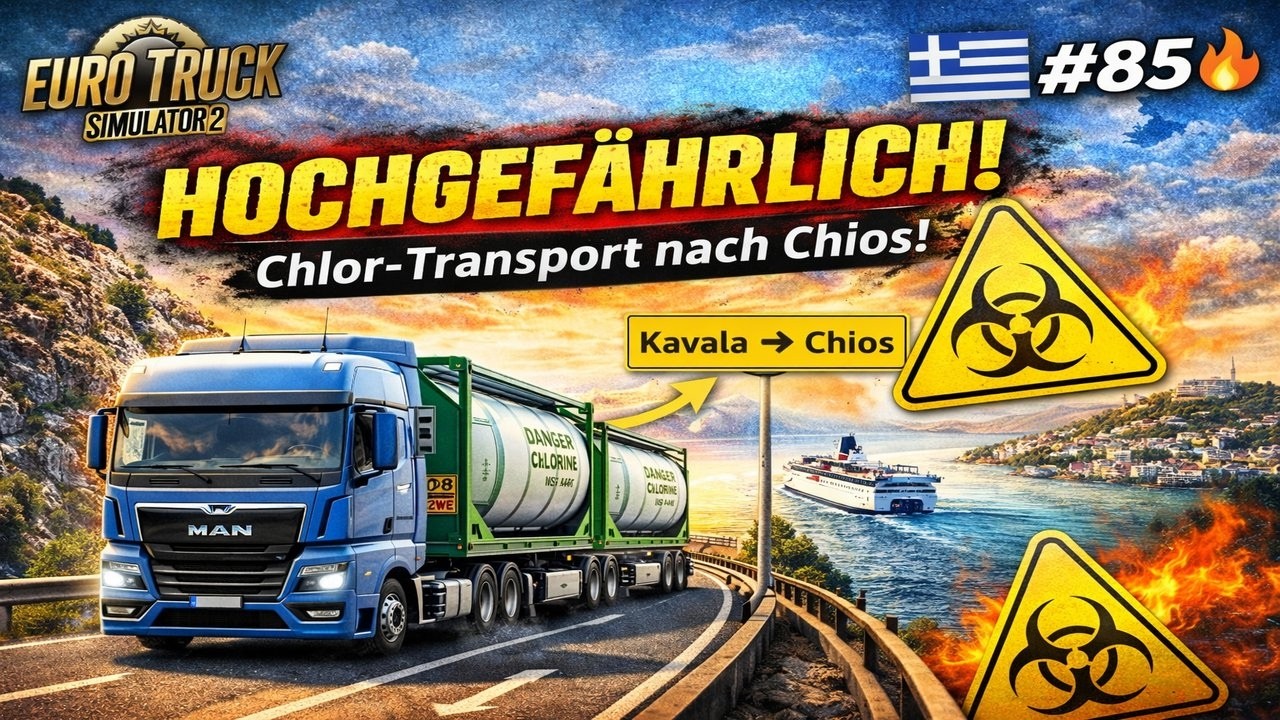 🚛 Folge 85 – HOCHGEFÄHRLICH! 😳 Chlor-Transport nach Chios!🧪 Ladung: Chlor (Gefahrgut) ☣️