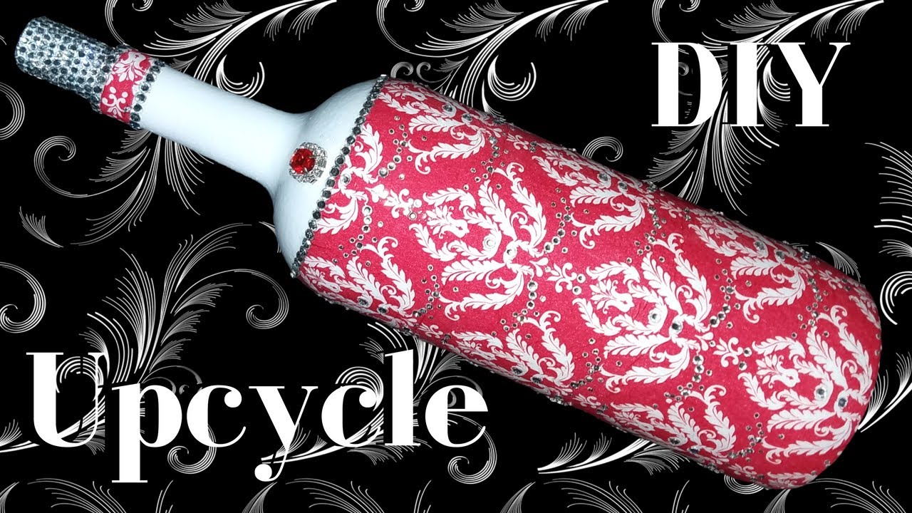 DIY Decoupage Wine Bottle With Rhinestones | Bottle Art
