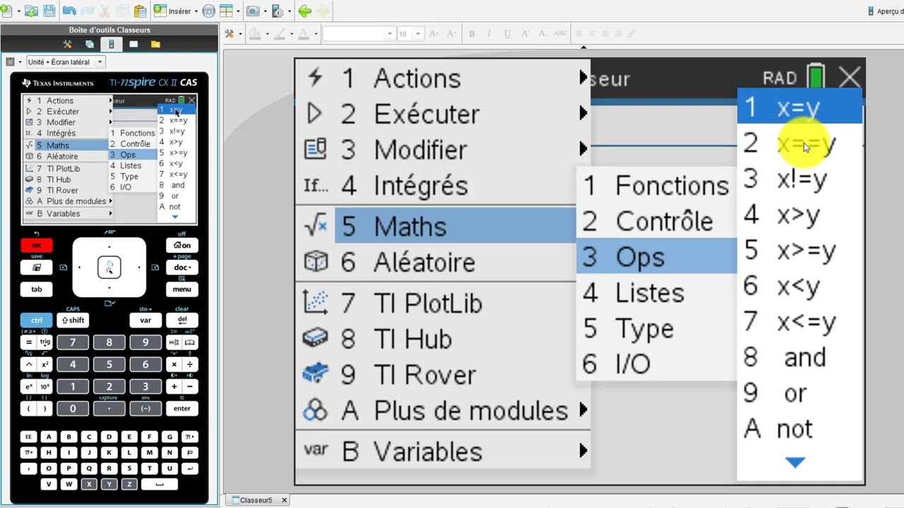 Algorithme Python : calculatrice Ti Npsire Xcas II