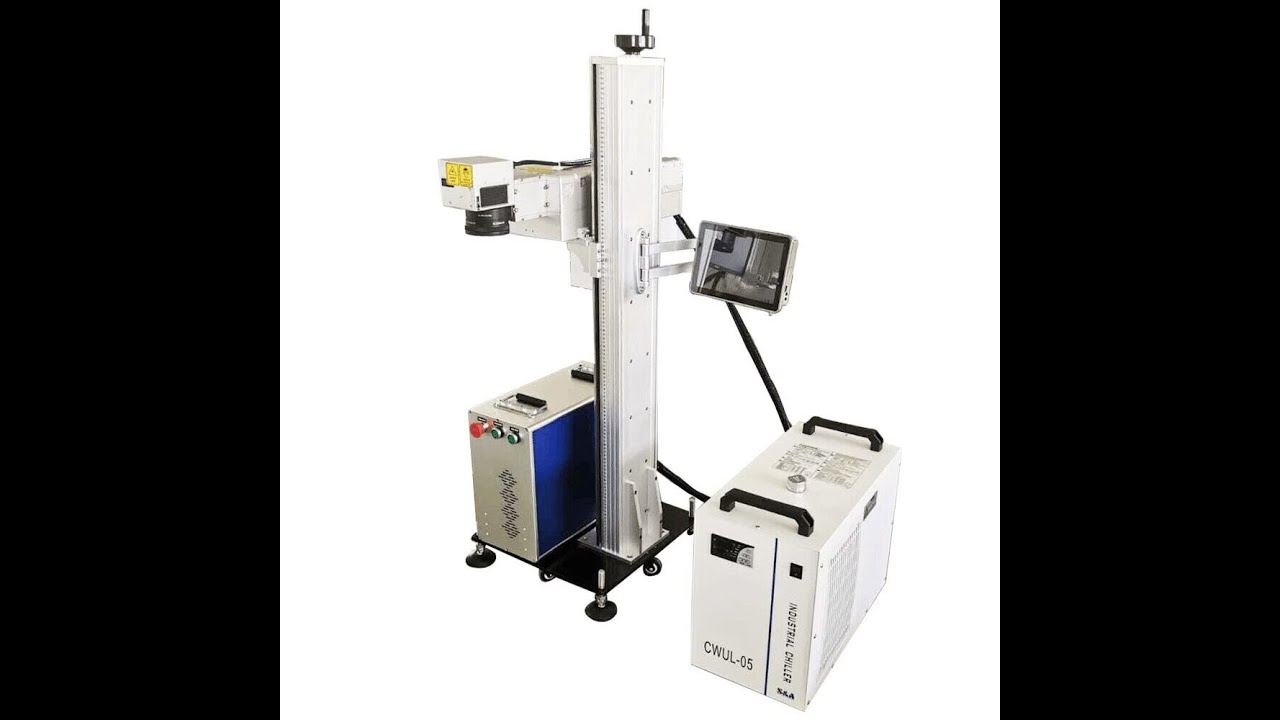 Fly UV Laser Marking Machine plastic PET HDPE Barreled water bottle laser printer with conveyor