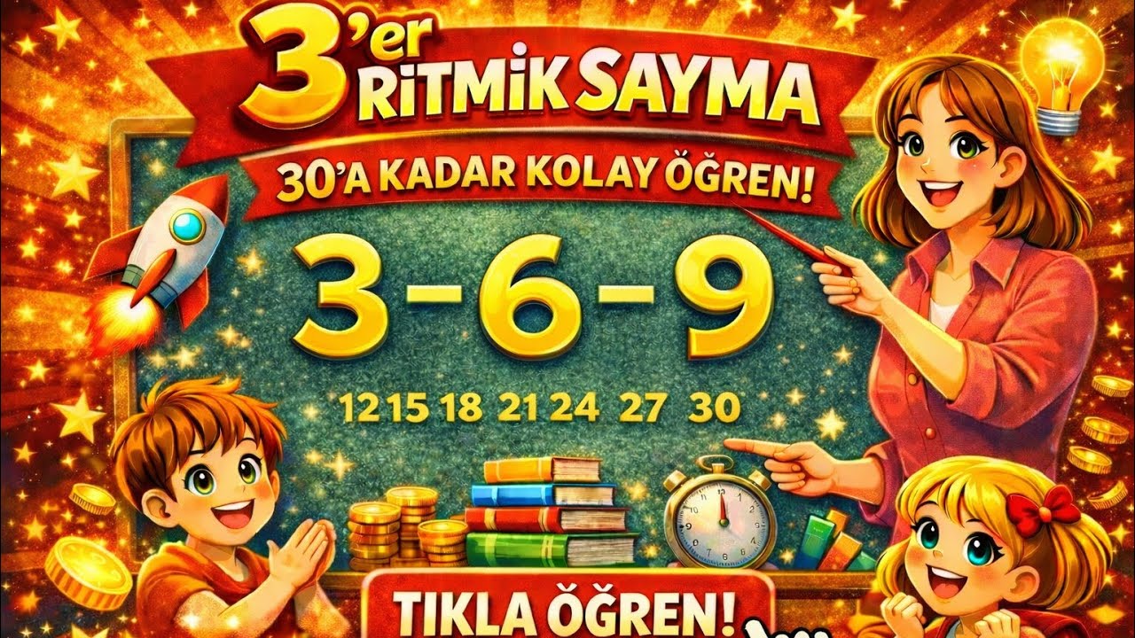 3’er Ritmik Sayma 📊 | 3-6-9’dan 30’a Kadar Kolay Öğren!