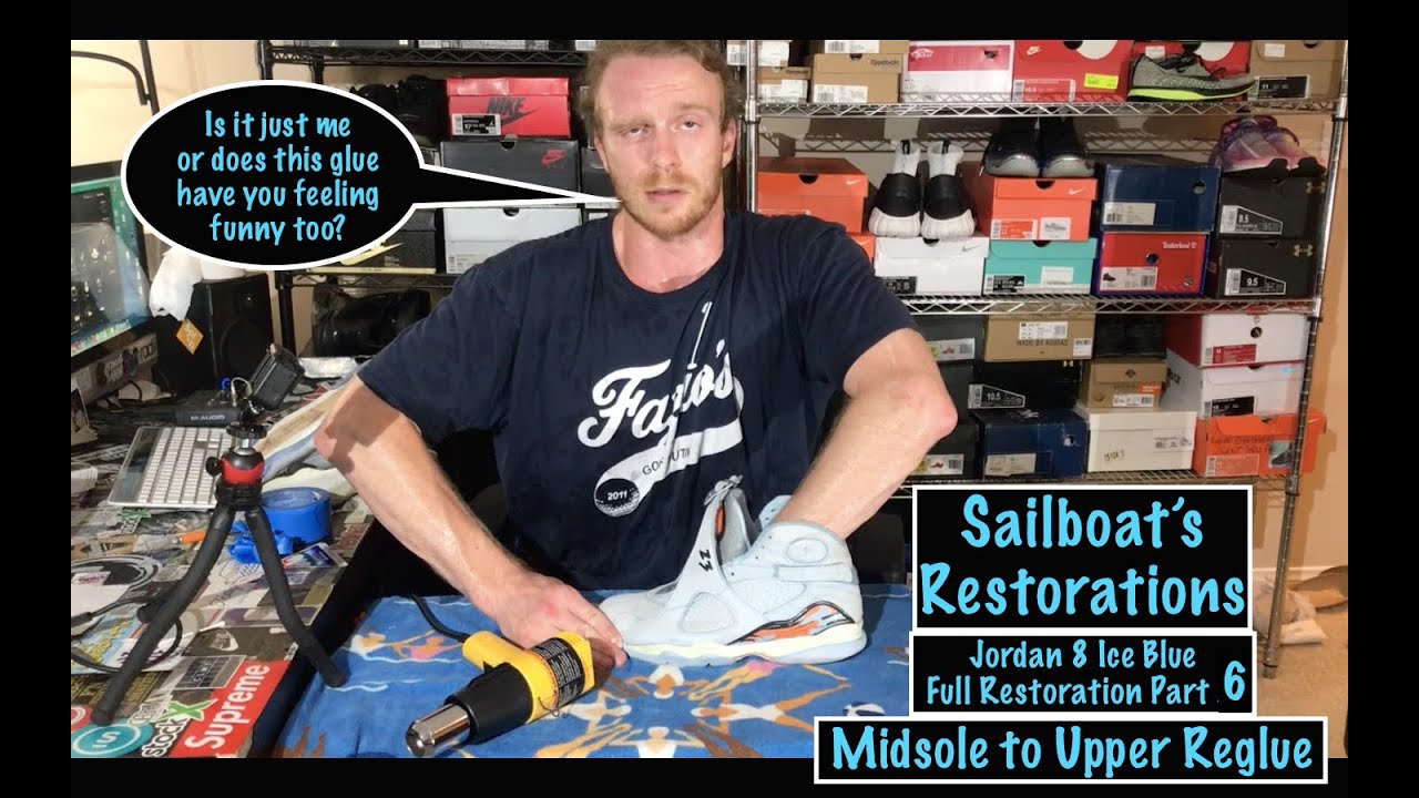 Sailboat's Restorations: Air Jordan 8 Ice Blue Full Restoration, part 6: Midsole to Upper Reglue