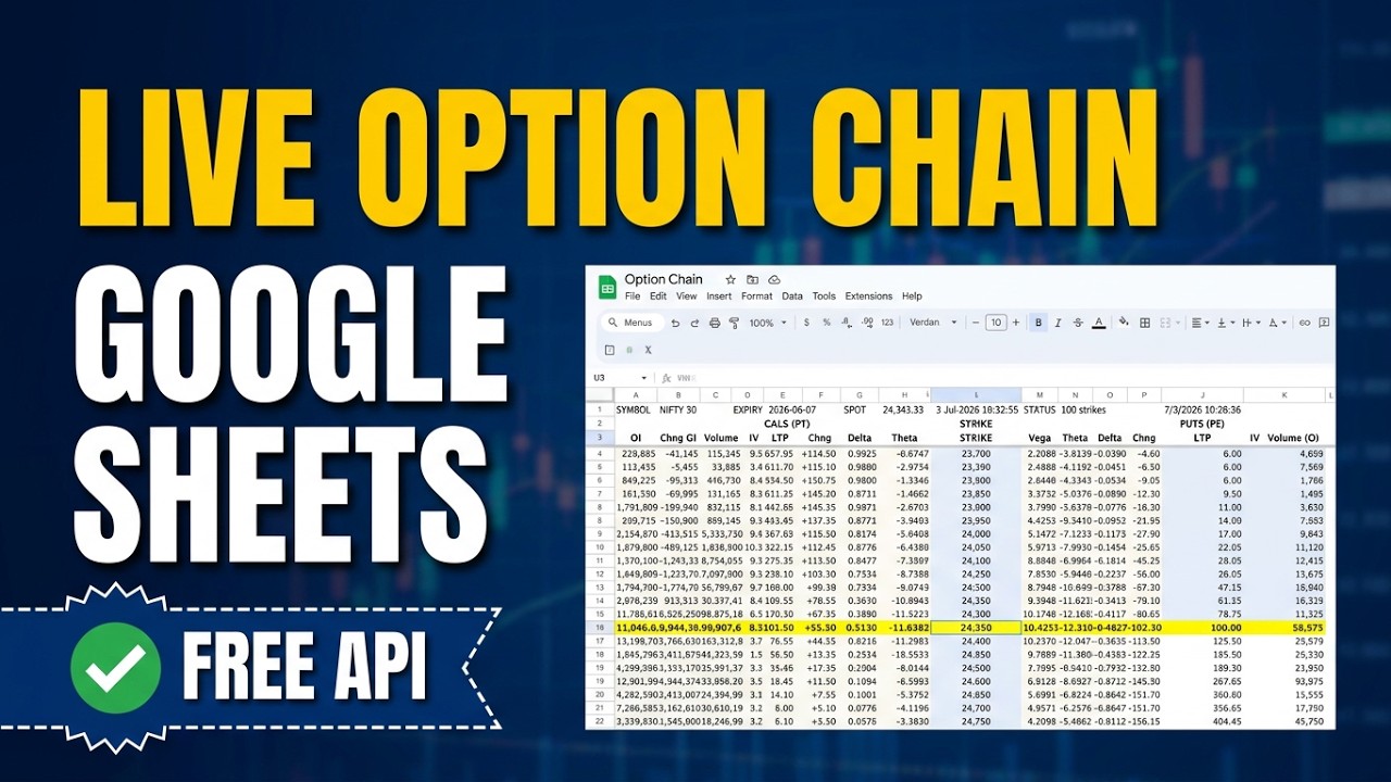Option Chain in Google Sheets with Greeks, Open Interest & IV ✅ Using Free Upstox API