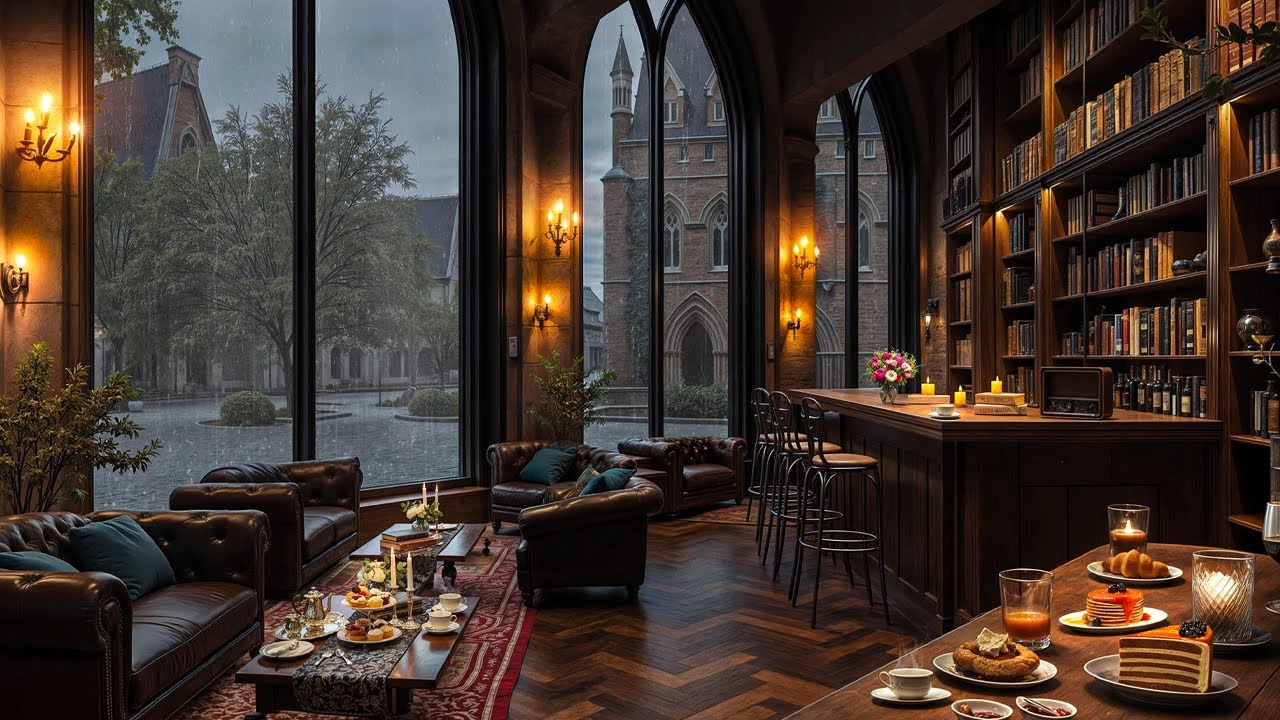 Cozy Jazz at Coffee Shop Ambience 🌧️ Smooth Jazz Background Music & Rain Sounds to Sleep