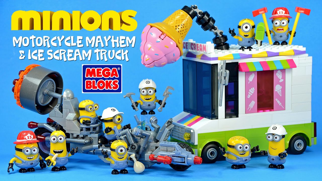 Mega Bloks Гадкий Я: Миньон сделал мотоцикл-хаос и грузовик Ice Scream на большой скорости