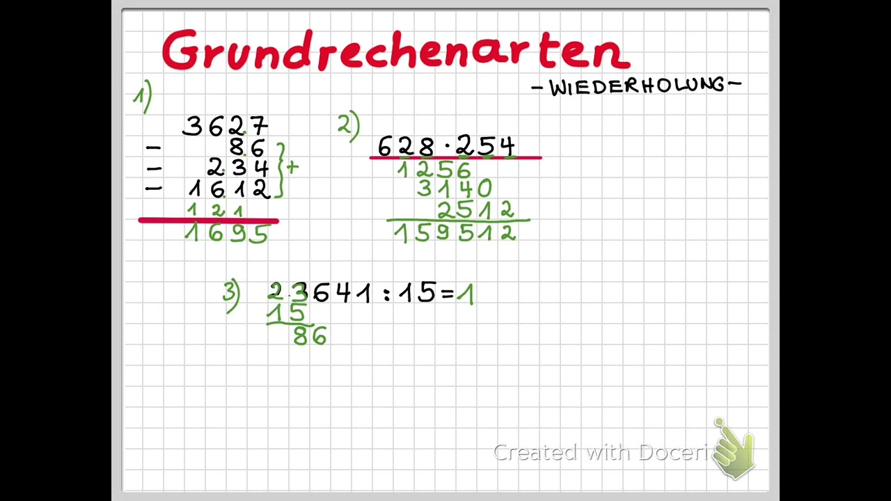Grundrechenarten- schriftliches Rechnen- Subtraktion, Multiplikation, Division
