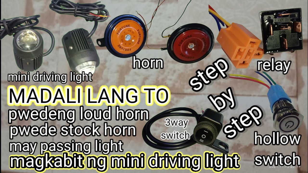 paano magkabit ng mini driving light, passing light at malakas na busina.