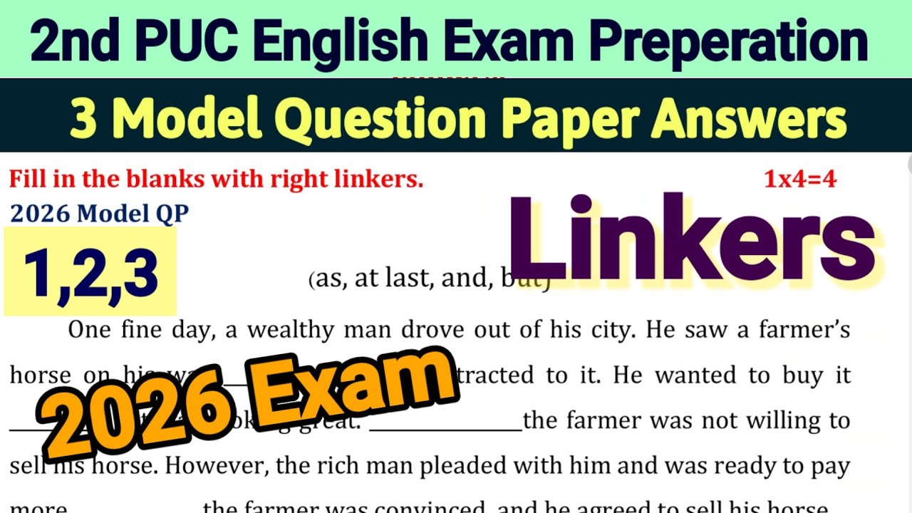 2nd PUC Linkers English Model Question Paper 2026 Answers Kannada Explanation Karnataka PUC Grammar 