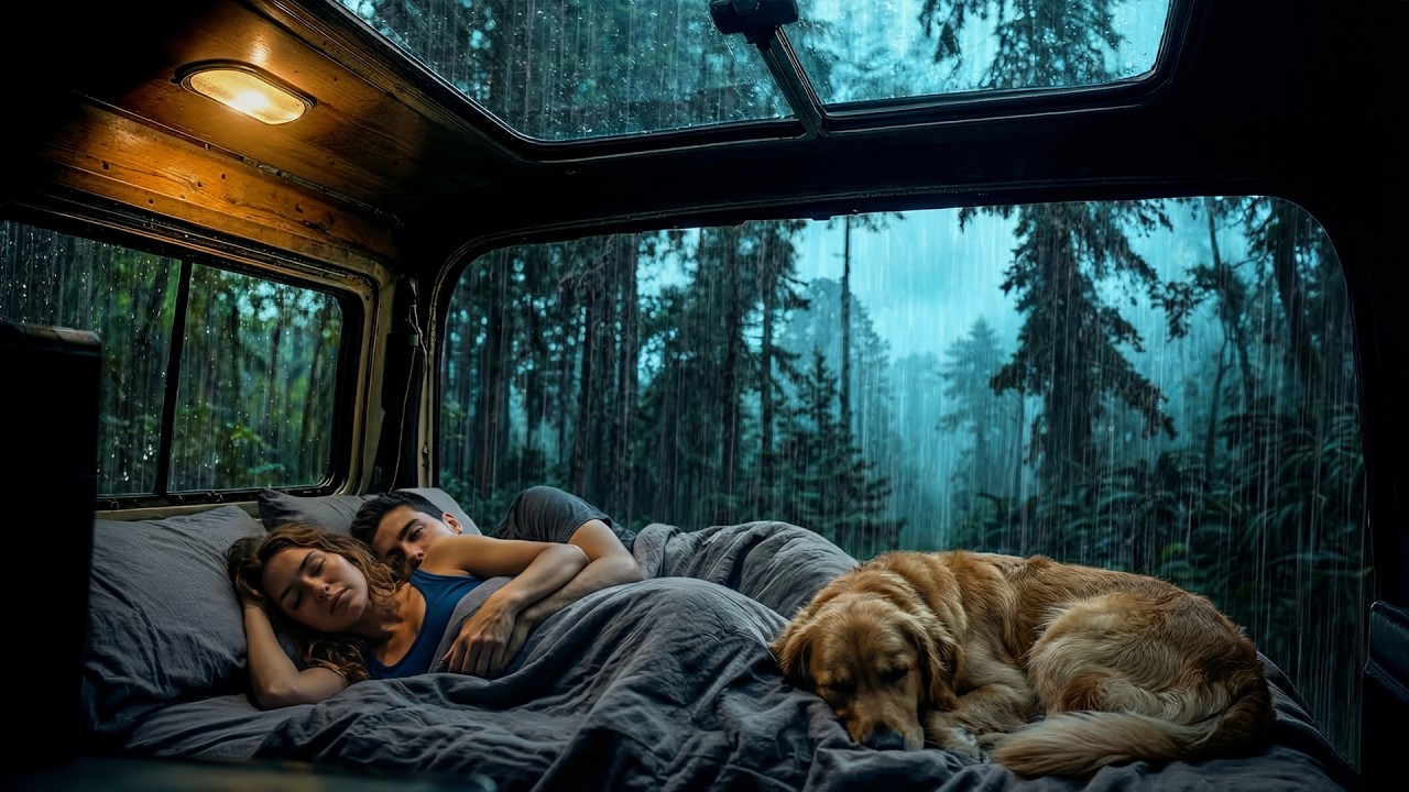 Peaceful Night Rain and Thunder ⛈️ Warm Car Ambience for Deep Sleep 🚗