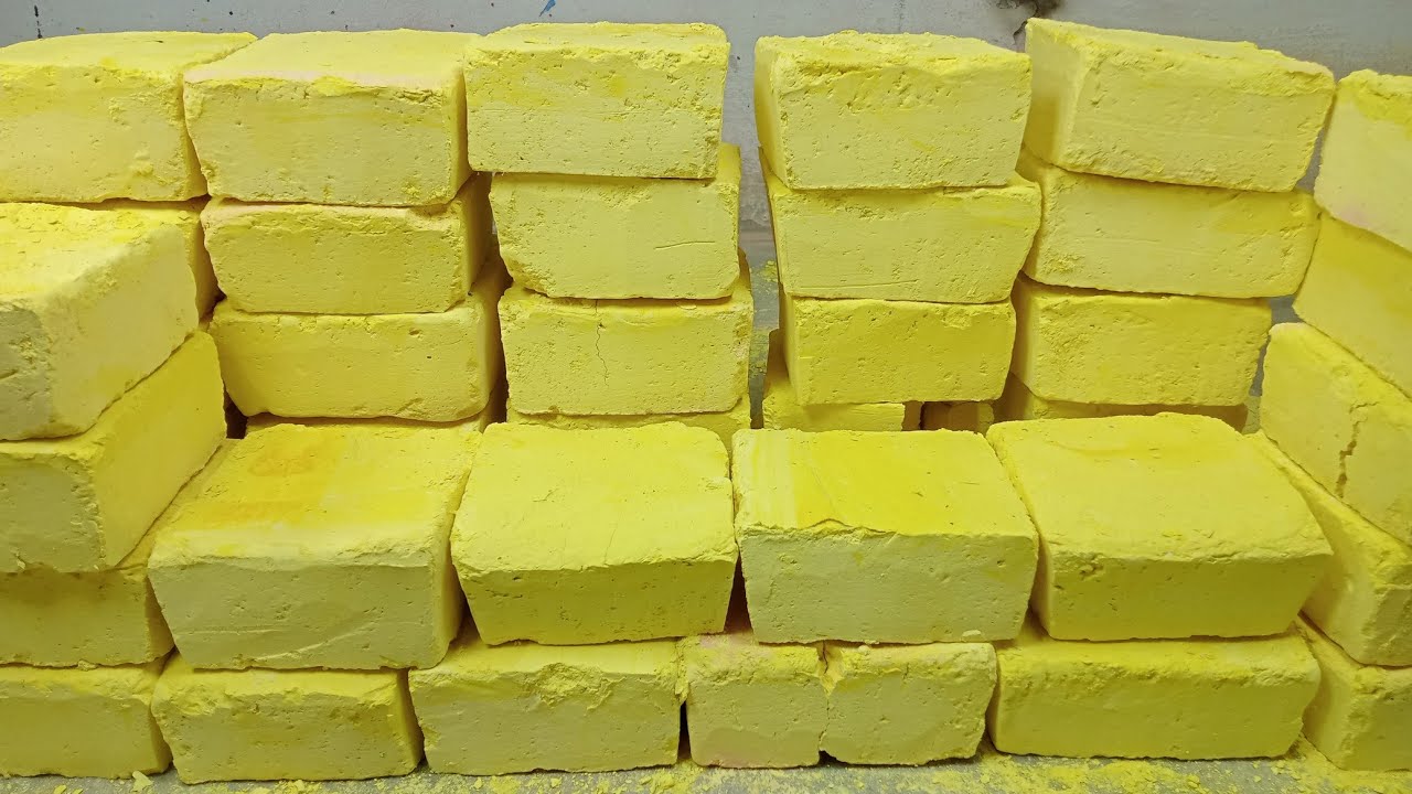 Yellow soft gym chalk blocks Mass crush | crunchy | crispy | satisfying | ASMR
