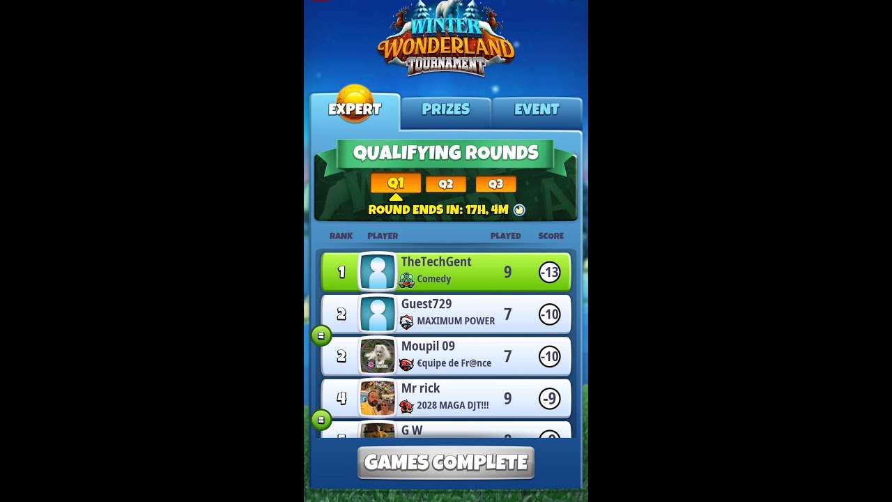 I played Winter Wonderland Q1 Expert at -13, Golf Clash!