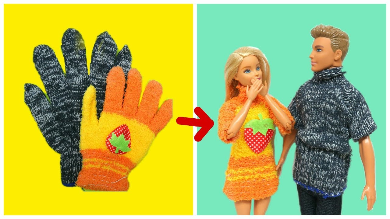 DIY Barbie Clothes With Glove 👗 BARBIE DOLL CRAFTING HACKS Barbie Clothes Tutorial , Very Easy