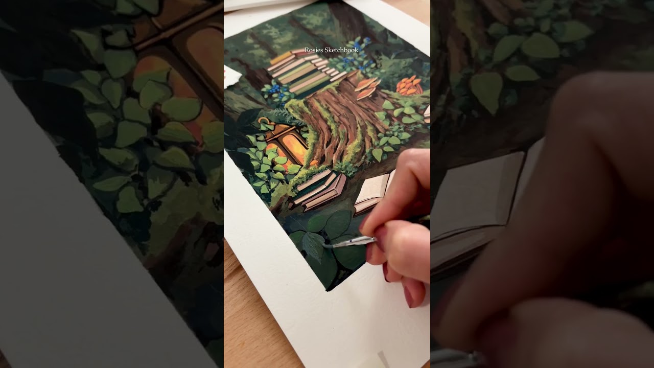 Whimsical Landscape Painting #art #gouache #artshorts 