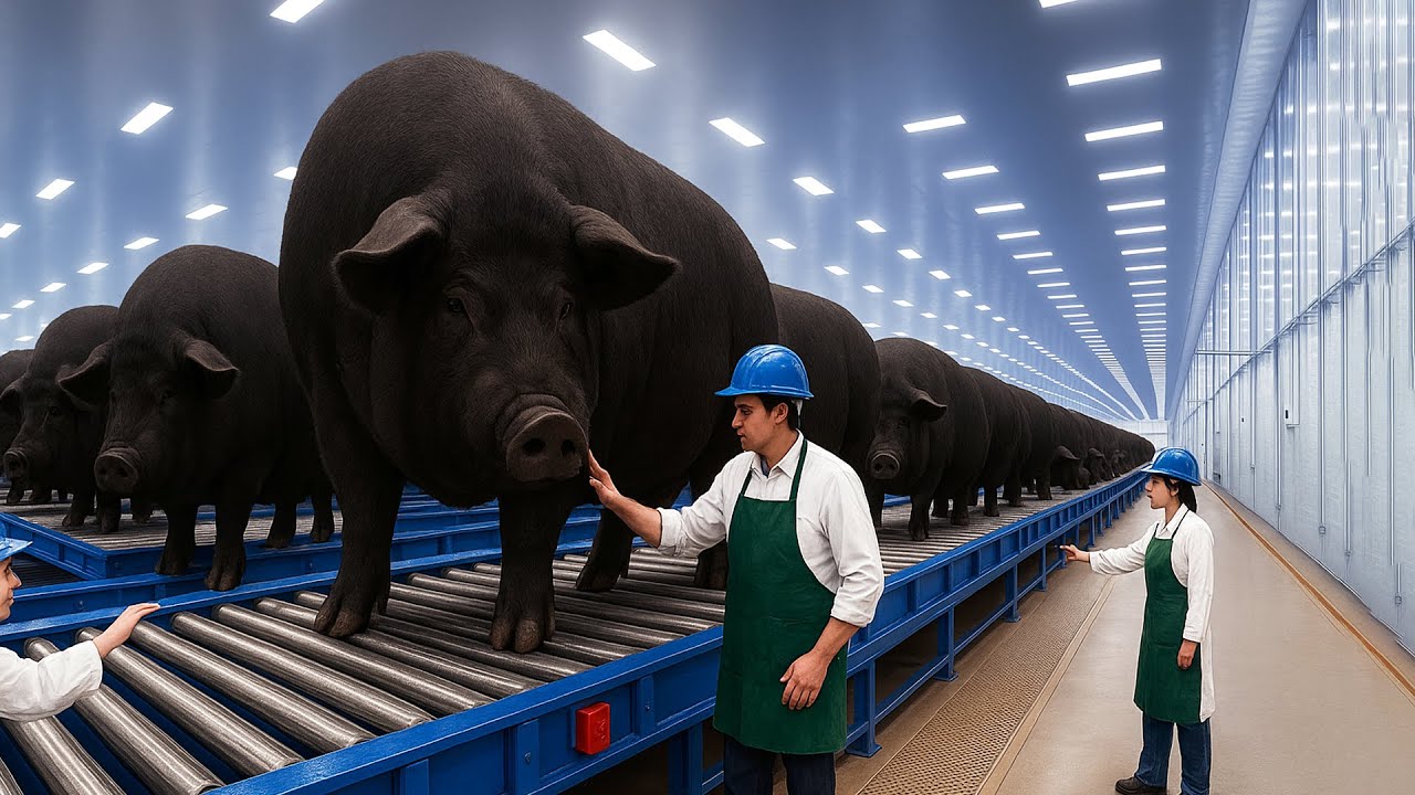 韓国で数百万頭の黒豚を飼育 – 現代的な養豚と食肉加工工場
