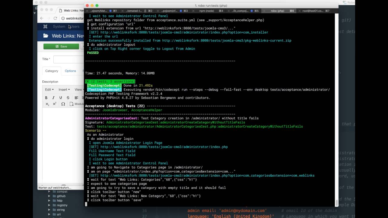 Joomla! Weblinks Extension Codeception tests with Google Chrome