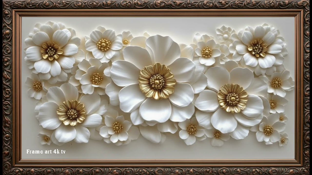 Golden White Flower Frame – Elegant Relaxing Art 🌸✨