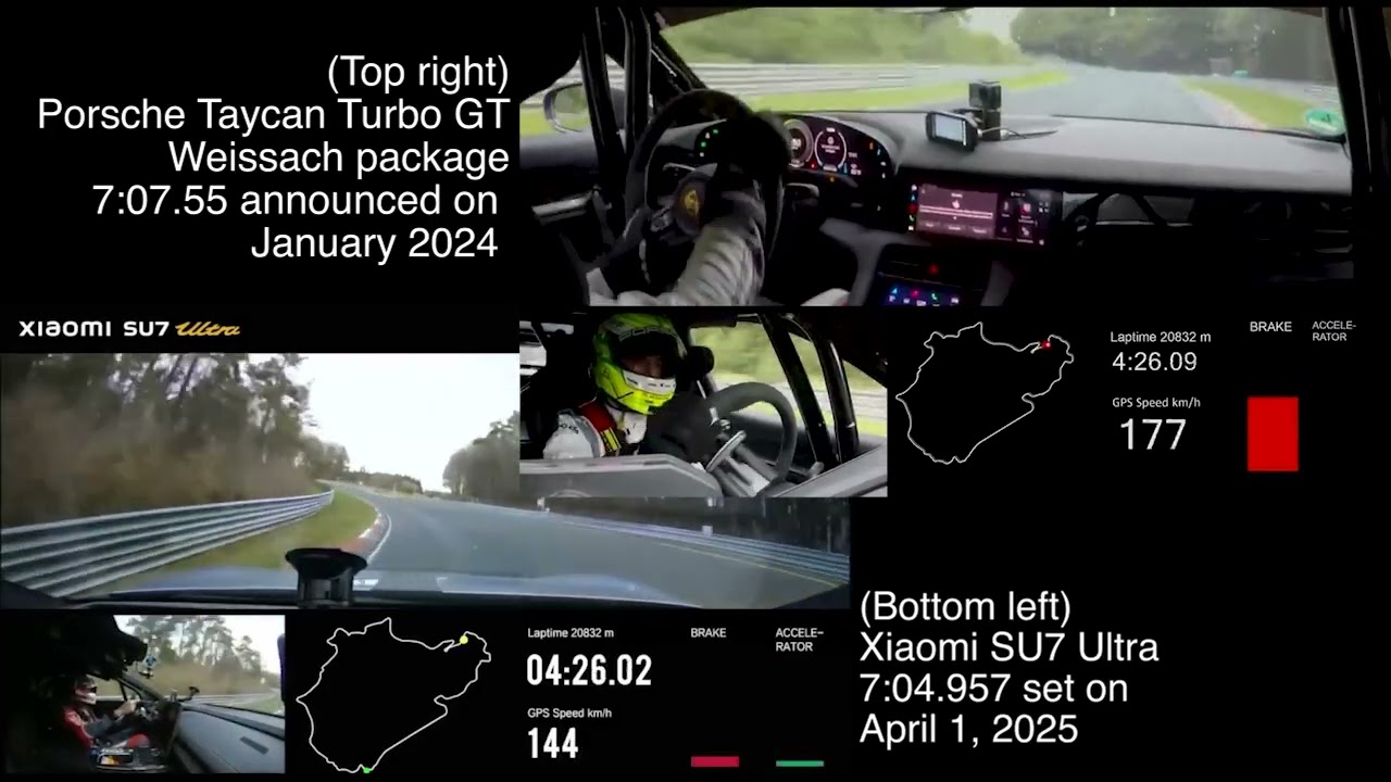 Porsche Taycan vs xiaomi SU7 Nordschleife lap comparison
