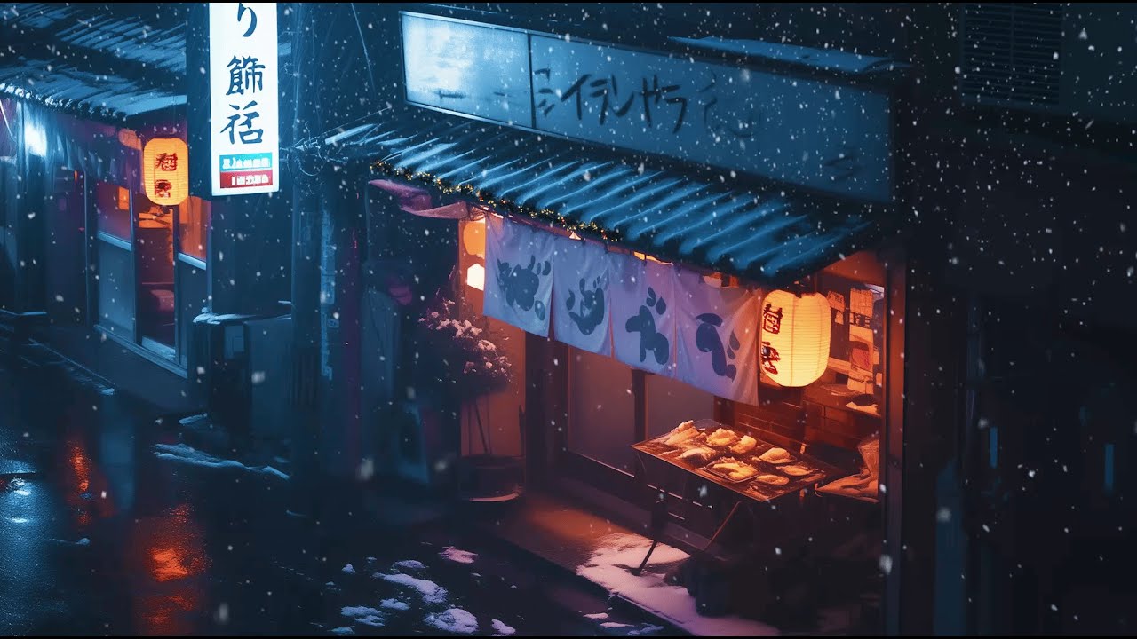 Snow Falling Outside An Old Japanese Shop At Night ❄️ Warm Lofi Beats For Quiet Winter Study