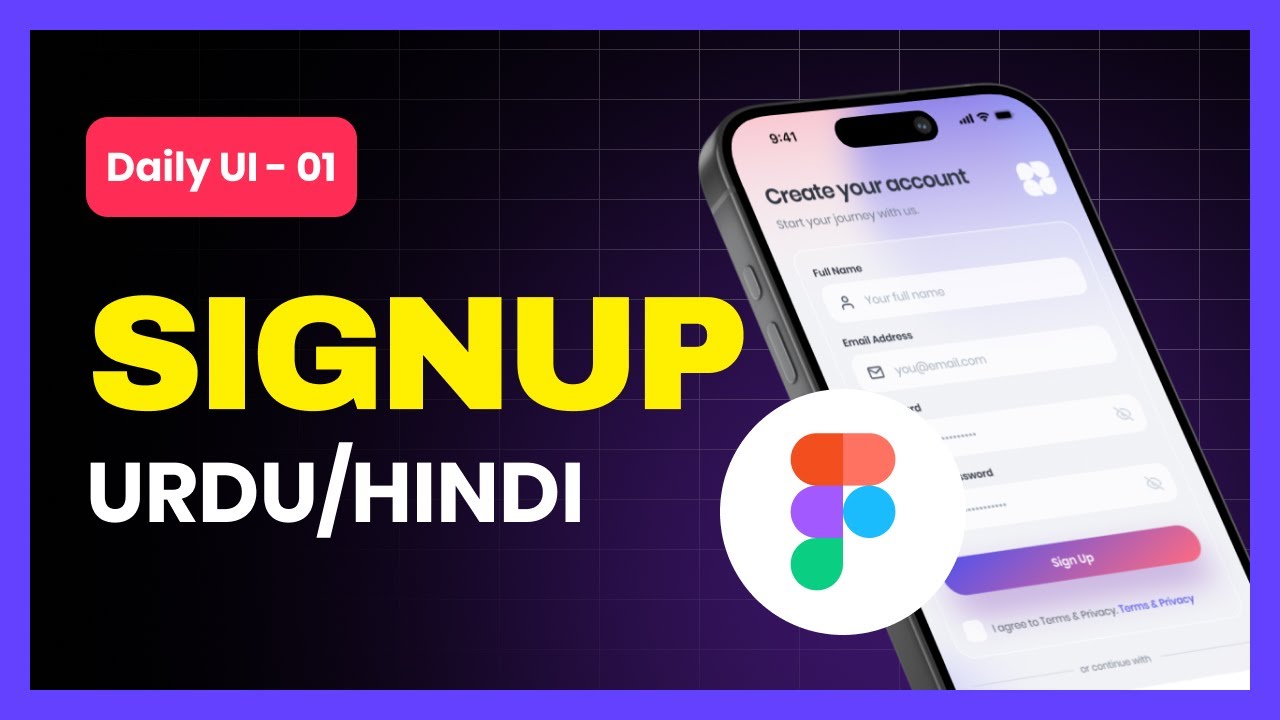 Daily UI Challenge Day 01 | Sign Up Page Tutorial | Figma UI/UX Design in Urdu