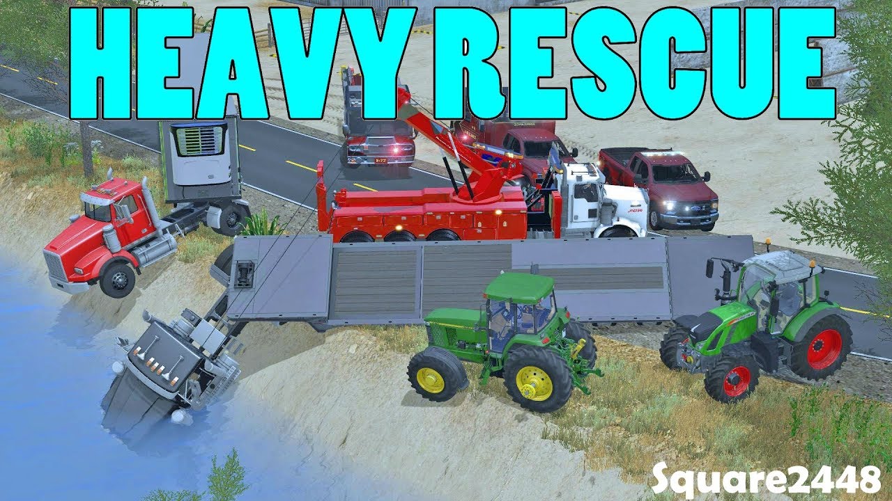 Farming Simulator 17 | Heavy Rescue | Head On Crash | Semi In Water | New Rotator